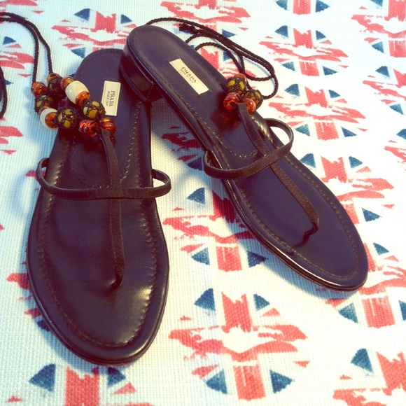 Prada Shoes - Prada Crochet Bead Ankle Strap Thong Sandal